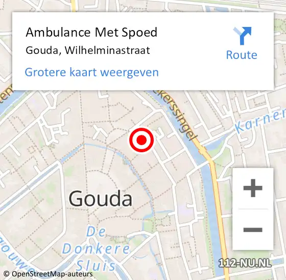Locatie op kaart van de 112 melding: Ambulance Met Spoed Naar Gouda, Wilhelminastraat op 14 januari 2021 11:42