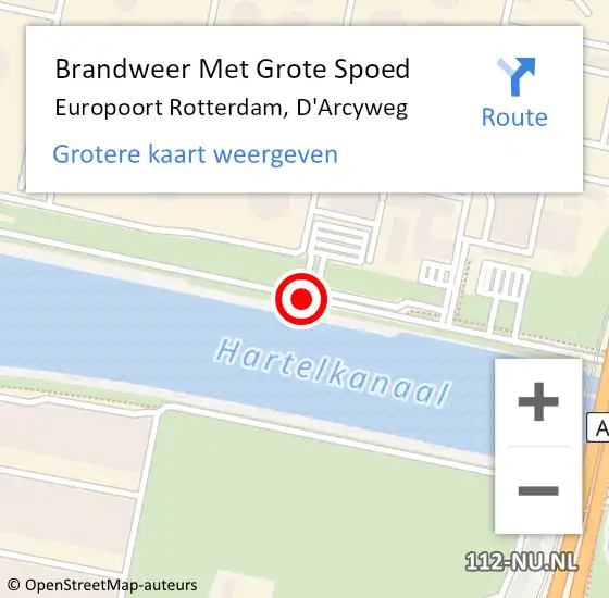Locatie op kaart van de 112 melding: Brandweer Met Grote Spoed Naar Europoort Rotterdam, D'Arcyweg op 14 januari 2021 17:13