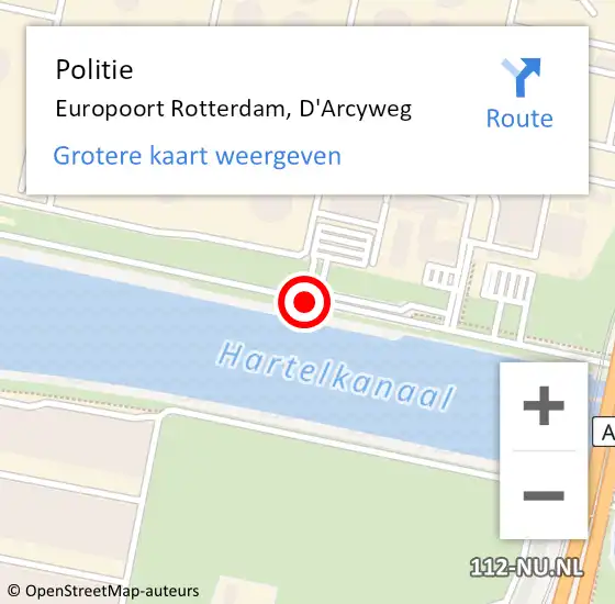 Locatie op kaart van de 112 melding: Politie Europoort Rotterdam, D'Arcyweg op 14 januari 2021 17:39