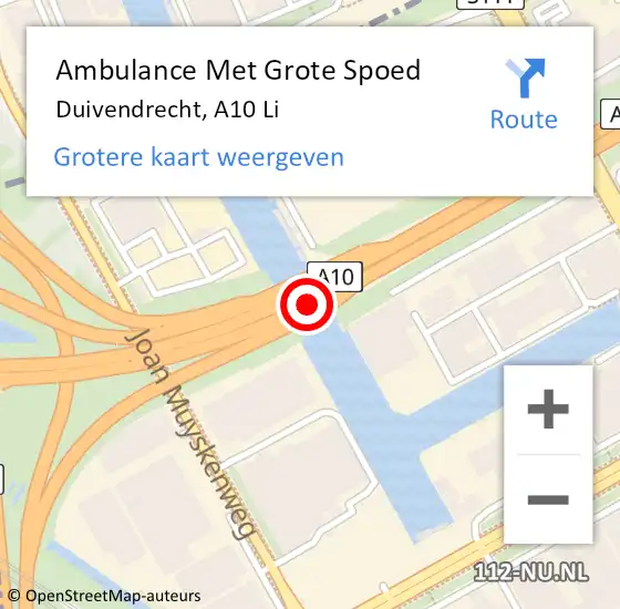 Locatie op kaart van de 112 melding: Ambulance Met Grote Spoed Naar Duivendrecht, A10 Li op 15 januari 2021 14:49