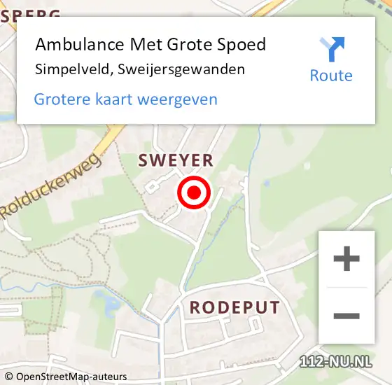 Locatie op kaart van de 112 melding: Ambulance Met Grote Spoed Naar Simpelveld, Sweijersgewanden op 15 januari 2021 17:11
