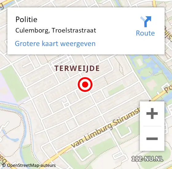 Locatie op kaart van de 112 melding: Politie Culemborg, Troelstrastraat op 16 januari 2021 10:16