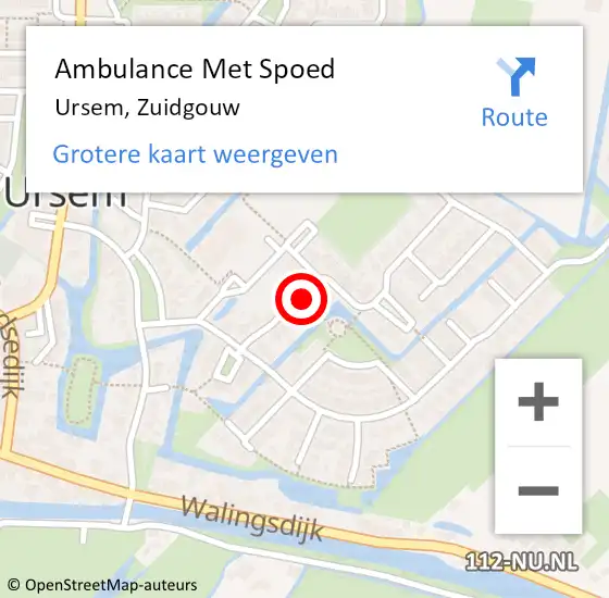 Locatie op kaart van de 112 melding: Ambulance Met Spoed Naar Ursem, Zuidgouw op 16 januari 2021 18:12