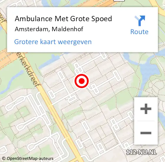 Locatie op kaart van de 112 melding: Ambulance Met Grote Spoed Naar Amsterdam, Maldenhof op 17 januari 2021 13:17