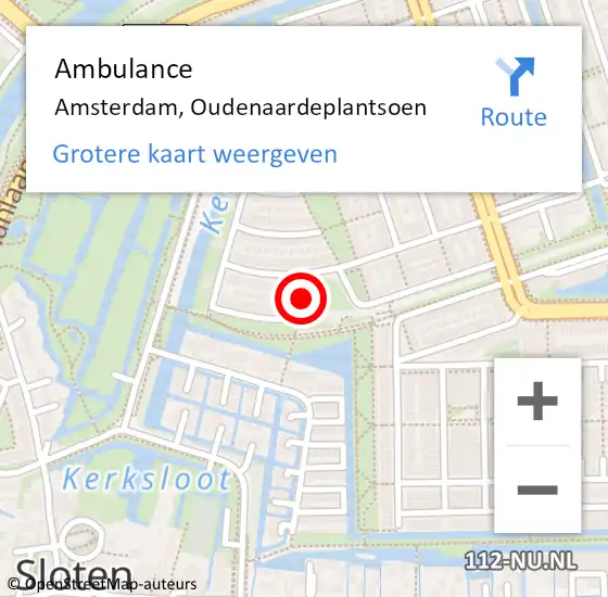 Locatie op kaart van de 112 melding: Ambulance Amsterdam, Oudenaardeplantsoen op 17 januari 2021 14:42