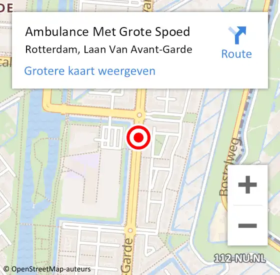 Locatie op kaart van de 112 melding: Ambulance Met Grote Spoed Naar Rotterdam, Laan Van Avant-Garde op 17 januari 2021 21:01