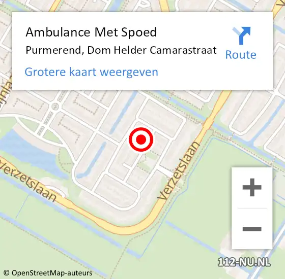 Locatie op kaart van de 112 melding: Ambulance Met Spoed Naar Purmerend, Dom Helder Camarastraat op 18 januari 2021 01:39