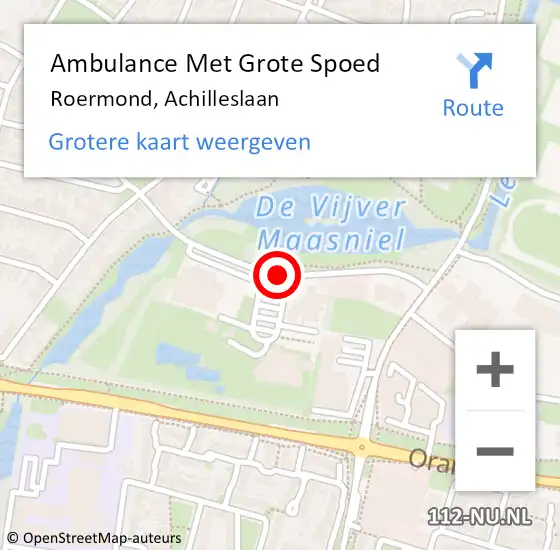 Locatie op kaart van de 112 melding: Ambulance Met Grote Spoed Naar Roermond, Achilleslaan op 18 januari 2021 13:38