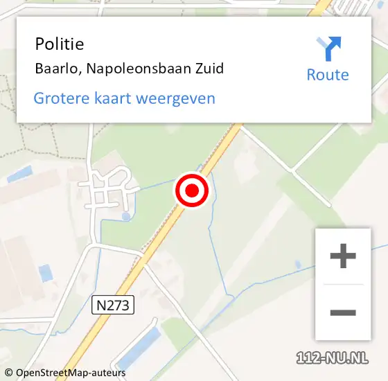 Locatie op kaart van de 112 melding: Politie Baarlo, Napoleonsbaan Zuid op 18 januari 2021 15:58