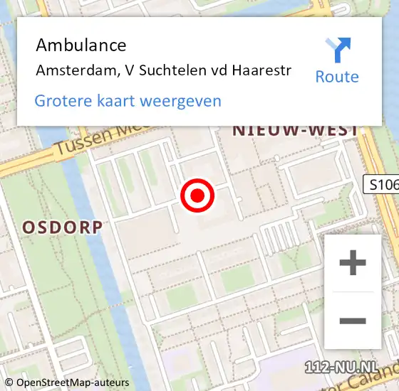 Locatie op kaart van de 112 melding: Ambulance Amsterdam, V Suchtelen vd Haarestr op 18 januari 2021 16:55
