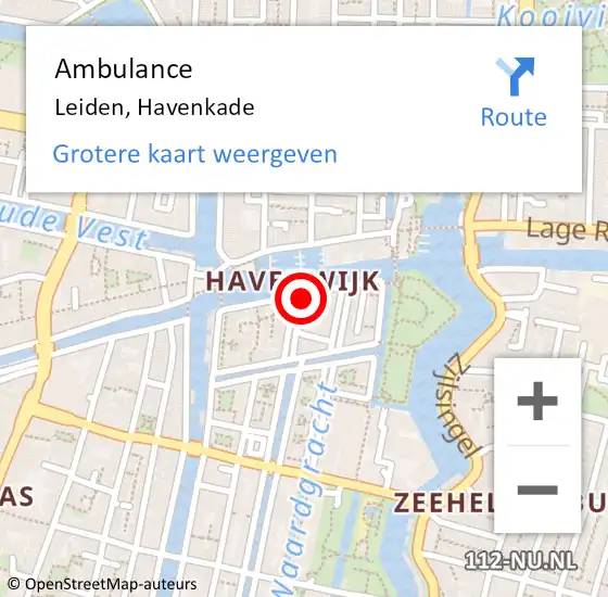Locatie op kaart van de 112 melding: Ambulance Leiden, Havenkade op 18 januari 2021 21:03