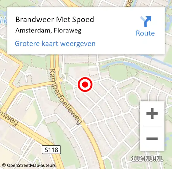 Locatie op kaart van de 112 melding: Brandweer Met Spoed Naar Amsterdam, Floraweg op 18 januari 2021 21:08
