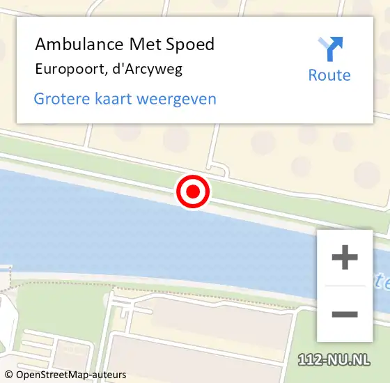 Locatie op kaart van de 112 melding: Ambulance Met Spoed Naar Europoort, d'Arcyweg op 19 januari 2021 18:25