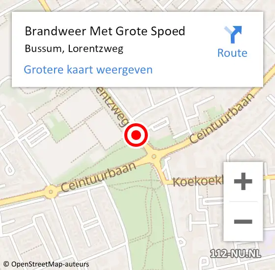Locatie op kaart van de 112 melding: Brandweer Met Grote Spoed Naar Bussum, Lorentzweg op 20 januari 2021 10:42
