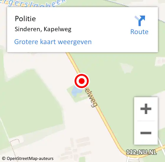 Locatie op kaart van de 112 melding: Politie Sinderen, Kapelweg op 20 januari 2021 14:56
