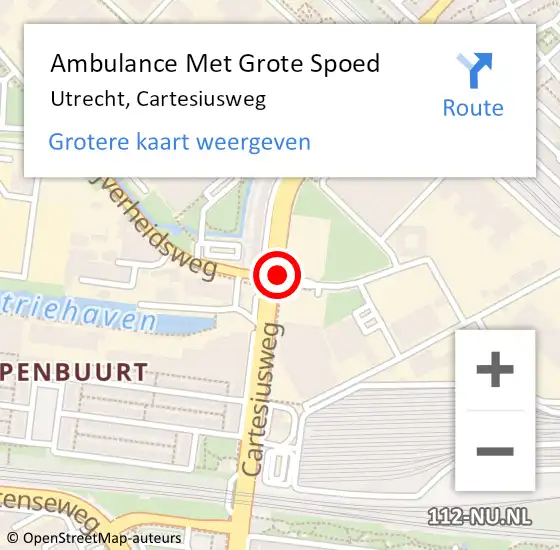 Locatie op kaart van de 112 melding: Ambulance Met Grote Spoed Naar Utrecht, Cartesiusweg op 21 januari 2021 18:40