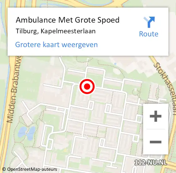 Locatie op kaart van de 112 melding: Ambulance Met Grote Spoed Naar Tilburg, Kapelmeesterlaan op 21 januari 2021 19:01