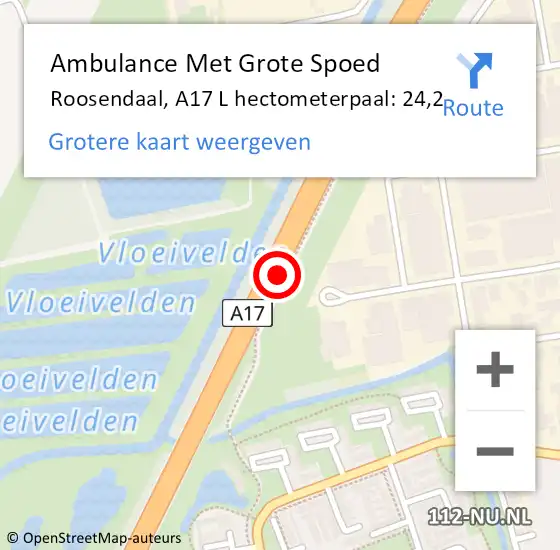 Locatie op kaart van de 112 melding: Ambulance Met Grote Spoed Naar Roosendaal, A17 L hectometerpaal: 24,2 op 31 mei 2014 12:14