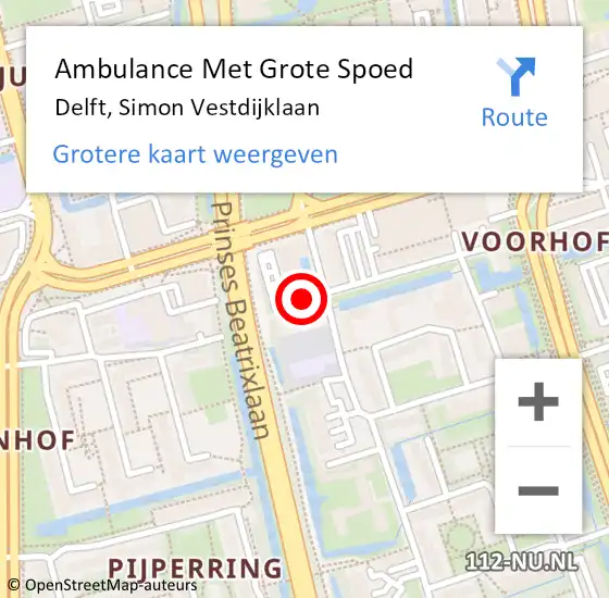 Locatie op kaart van de 112 melding: Ambulance Met Grote Spoed Naar Delft, Simon Vestdijklaan op 22 januari 2021 02:07