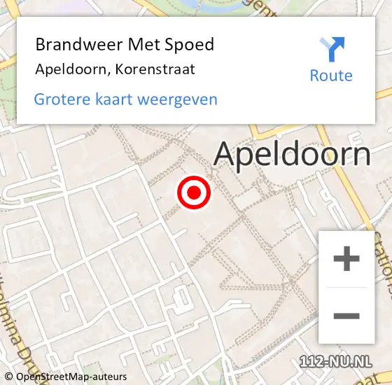 Locatie op kaart van de 112 melding: Brandweer Met Spoed Naar Apeldoorn, Korenstraat op 22 januari 2021 03:02
