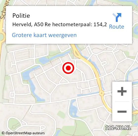 Locatie op kaart van de 112 melding: Politie Herveld, A50 Re hectometerpaal: 154,2 op 22 januari 2021 07:09