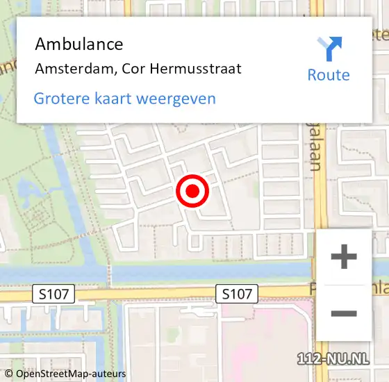Locatie op kaart van de 112 melding: Ambulance Amsterdam, Cor Hermusstraat op 22 januari 2021 17:37