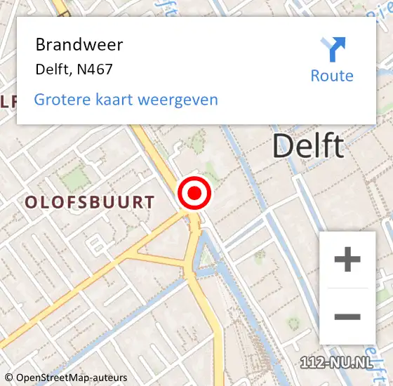 Locatie op kaart van de 112 melding: Brandweer Delft, N467 op 31 mei 2014 14:33