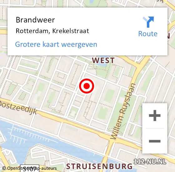 Locatie op kaart van de 112 melding: Brandweer Rotterdam, Krekelstraat op 24 januari 2021 16:21