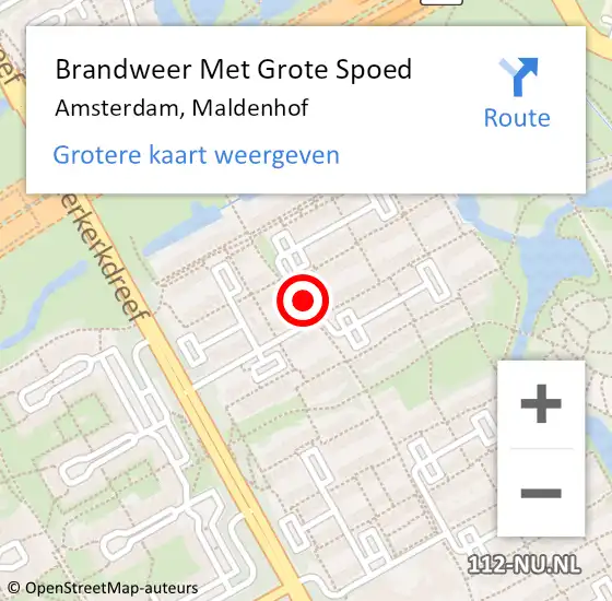 Locatie op kaart van de 112 melding: Brandweer Met Grote Spoed Naar Amsterdam, Maldenhof op 24 januari 2021 22:53