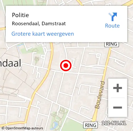 Locatie op kaart van de 112 melding: Politie Roosendaal, Damstraat op 24 januari 2021 23:15
