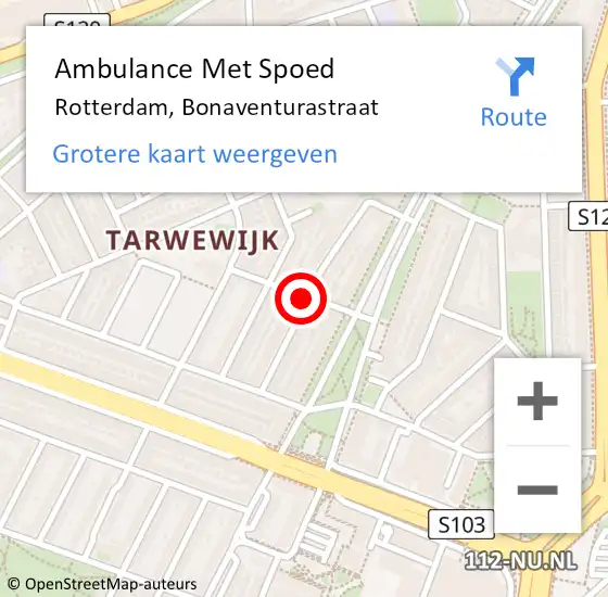 Locatie op kaart van de 112 melding: Ambulance Met Spoed Naar Rotterdam, Bonaventurastraat op 25 januari 2021 00:25