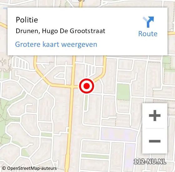 Locatie op kaart van de 112 melding: Politie Drunen, Hugo De Grootstraat op 25 januari 2021 00:30