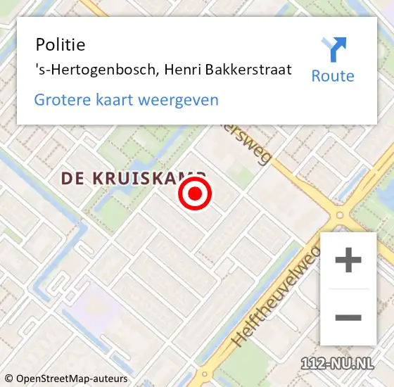 Locatie op kaart van de 112 melding: Politie 's-Hertogenbosch, Henri Bakkerstraat op 31 januari 2021 09:42