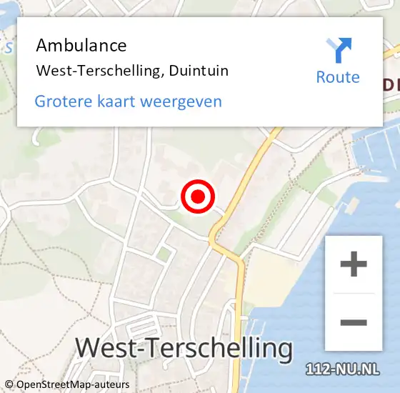 Locatie op kaart van de 112 melding: Ambulance West-Terschelling, Duintuin op 1 februari 2021 08:02
