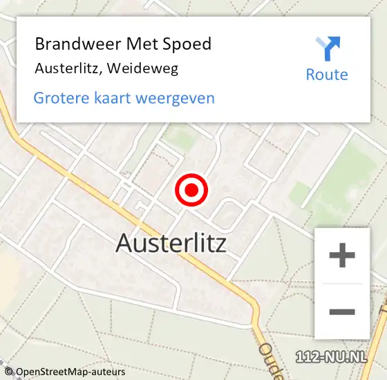 Locatie op kaart van de 112 melding: Brandweer Met Spoed Naar Austerlitz, Weideweg op 1 februari 2021 08:03