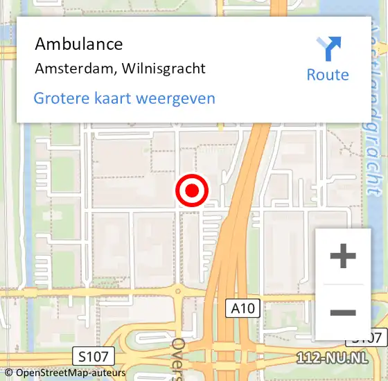 Locatie op kaart van de 112 melding: Ambulance Amsterdam, Wilnisgracht op 1 februari 2021 12:20