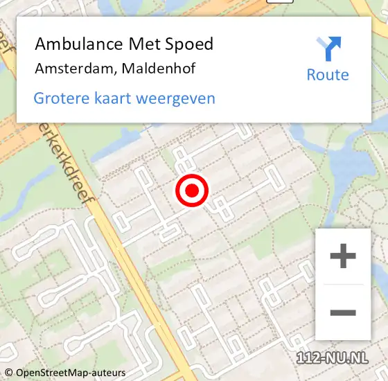 Locatie op kaart van de 112 melding: Ambulance Met Spoed Naar Amsterdam, Maldenhof op 1 februari 2021 16:14
