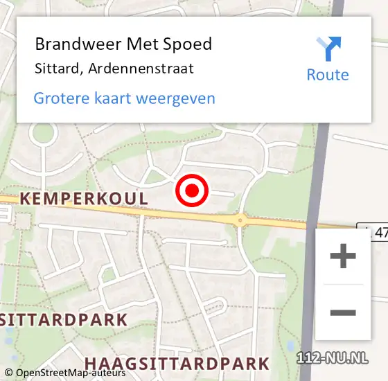 Locatie op kaart van de 112 melding: Brandweer Met Spoed Naar Sittard, Ardennenstraat op 2 februari 2021 03:38
