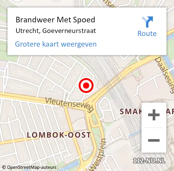 Locatie op kaart van de 112 melding: Brandweer Met Spoed Naar Utrecht, Goeverneurstraat op 3 februari 2021 04:57