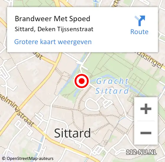 Locatie op kaart van de 112 melding: Brandweer Met Spoed Naar Sittard, Deken Tijssenstraat op 4 februari 2021 05:20