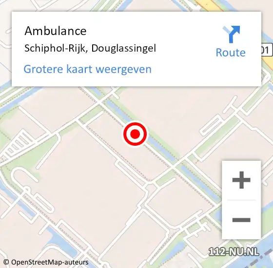 Locatie op kaart van de 112 melding: Ambulance Schiphol-Rijk, Douglassingel op 4 februari 2021 08:28