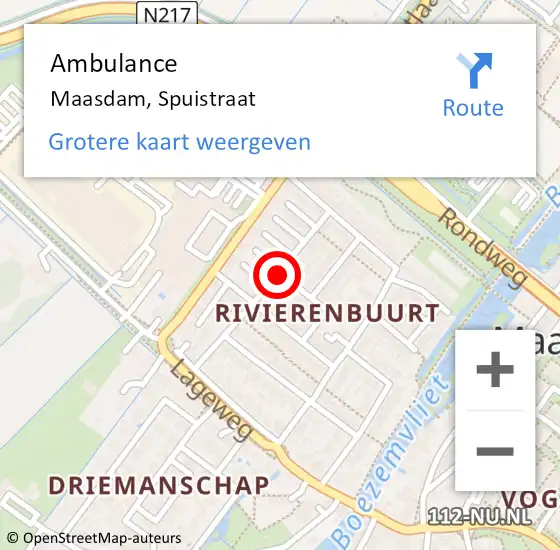 Locatie op kaart van de 112 melding: Ambulance Maasdam, Spuistraat op 4 februari 2021 09:34