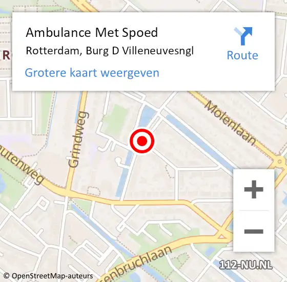 Locatie op kaart van de 112 melding: Ambulance Met Spoed Naar Rotterdam, Burg D Villeneuvesngl op 4 februari 2021 22:48