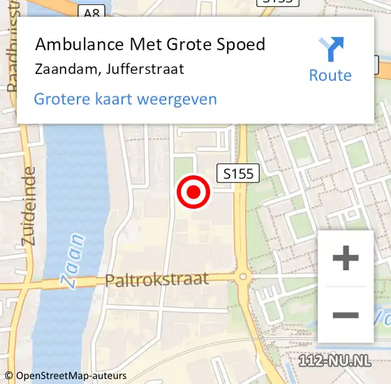 Locatie op kaart van de 112 melding: Ambulance Met Grote Spoed Naar Zaandam, Jufferstraat op 5 februari 2021 16:49