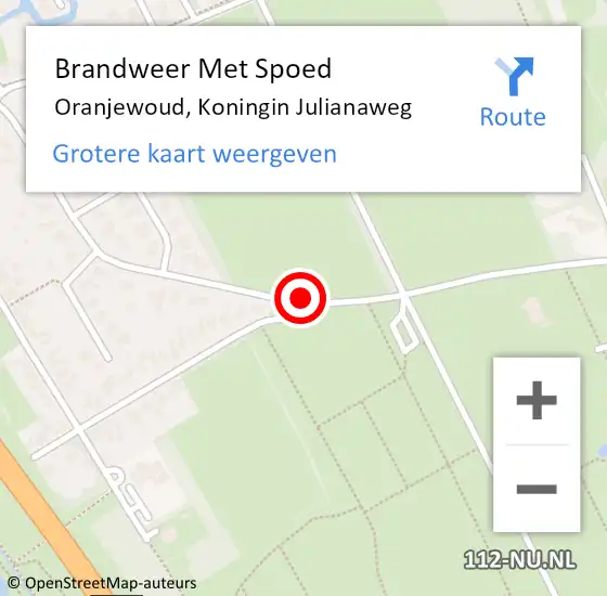 Locatie op kaart van de 112 melding: Brandweer Met Spoed Naar Oranjewoud, Koningin Julianaweg op 7 februari 2021 04:47