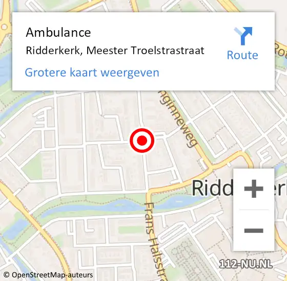 Locatie op kaart van de 112 melding: Ambulance Ridderkerk, Meester Troelstrastraat op 7 februari 2021 18:41