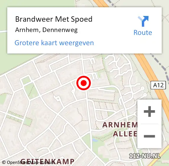 Locatie op kaart van de 112 melding: Brandweer Met Spoed Naar Arnhem, Dennenweg op 8 februari 2021 07:55