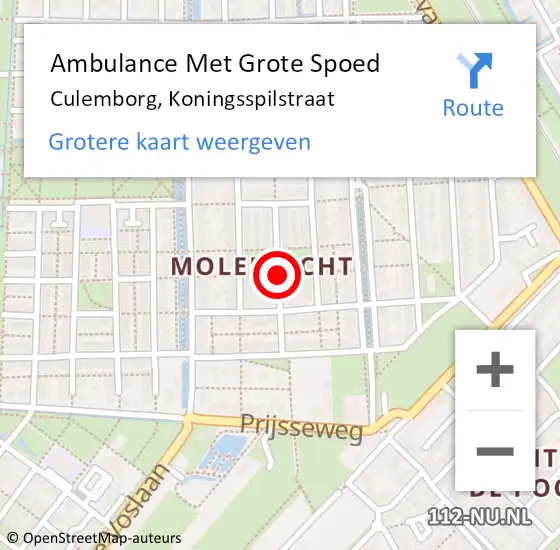 Locatie op kaart van de 112 melding: Ambulance Met Grote Spoed Naar Culemborg, Koningsspilstraat op 8 februari 2021 10:41