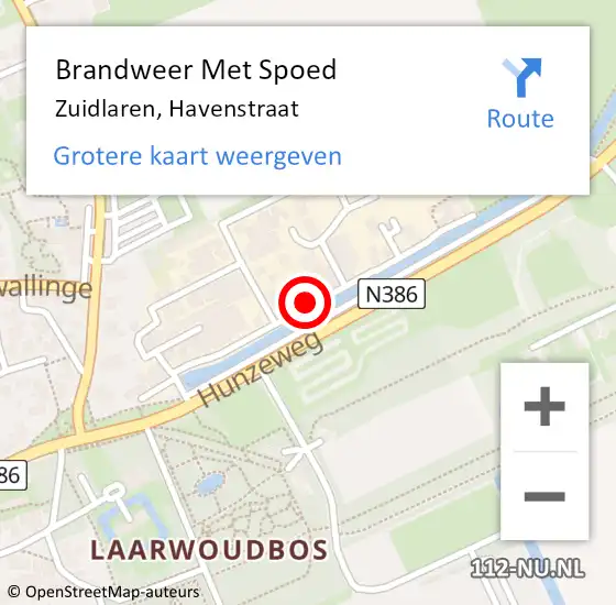Locatie op kaart van de 112 melding: Brandweer Met Spoed Naar Zuidlaren, Havenstraat op 8 februari 2021 14:47