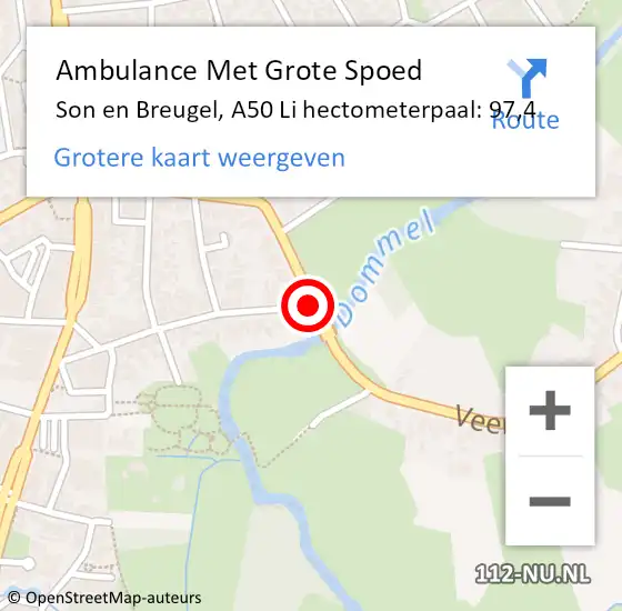 Locatie op kaart van de 112 melding: Ambulance Met Grote Spoed Naar Son en Breugel, A50 Li hectometerpaal: 97,4 op 8 februari 2021 15:56